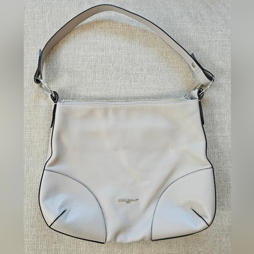 Karl Lagerfeld Cream Leather Hobo Bag